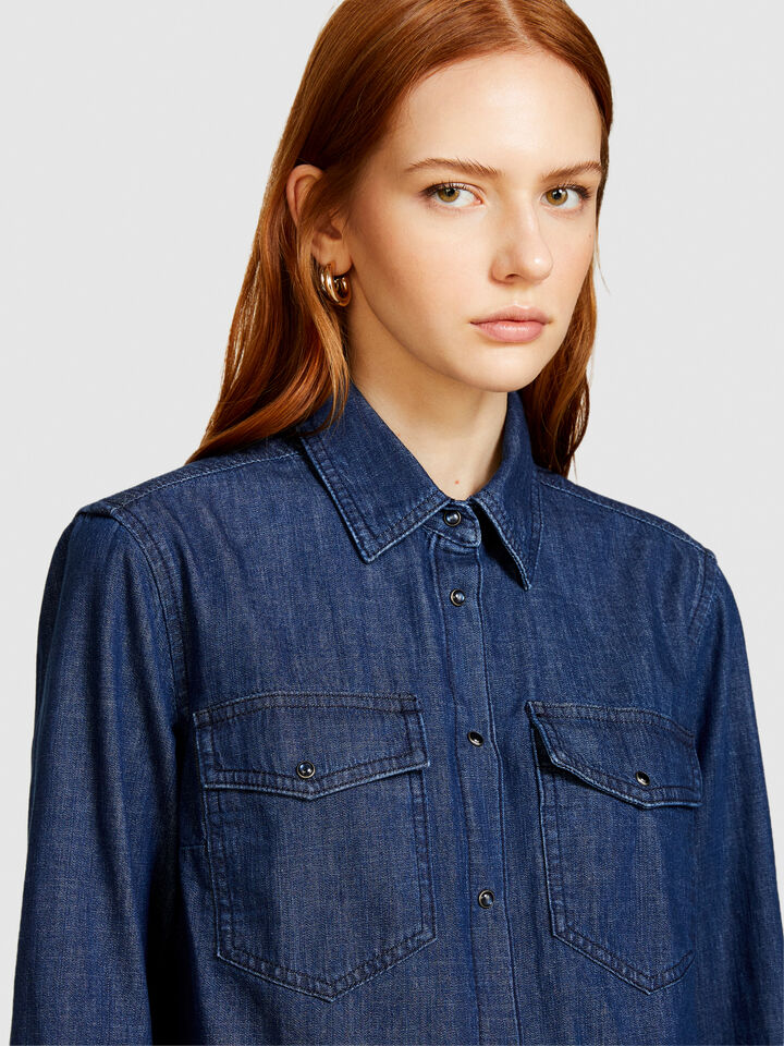 Camisa de jeans comfort fit - camisas para mulher - Azul-Escuro | Sisley image number 5